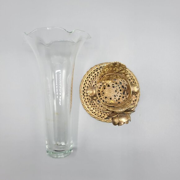 Antique Vintage Gold Brass Filigree Fluted Bud Vases Cherub Figural Design - Picture 15 of 16